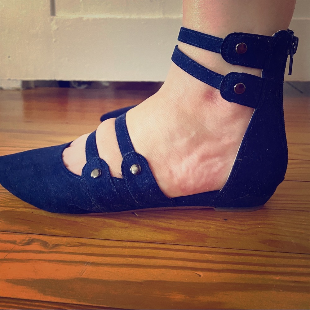 Navy Blue Pointed flats with Ankle Detail